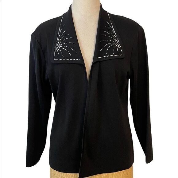 Misook Black Rhinestone Blazer Jacket Acrylic Petite Medium PM - Picture 1 of 6